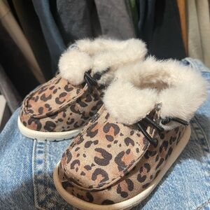 Leopard Print Kids Shoes with Faux Fur Lining